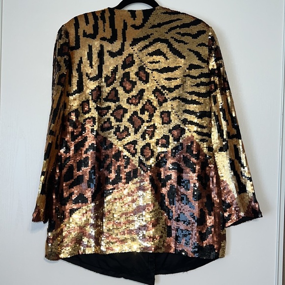 Vintage 1980’s Sequined Leopard Blazer French Collizioni Size L - Picture 8 of 12